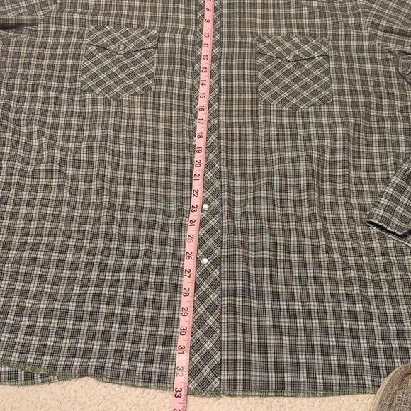 Vintage '90s style western super thin plaid Wrangler pearl snap 2XL - Picture 6 of 8